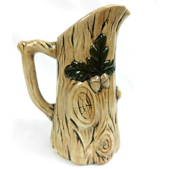Vintage 1970's Mushroom Tree Stump Creamer Pitcher Hand Painted Cottagecore 7 In - Picture 3 of 5